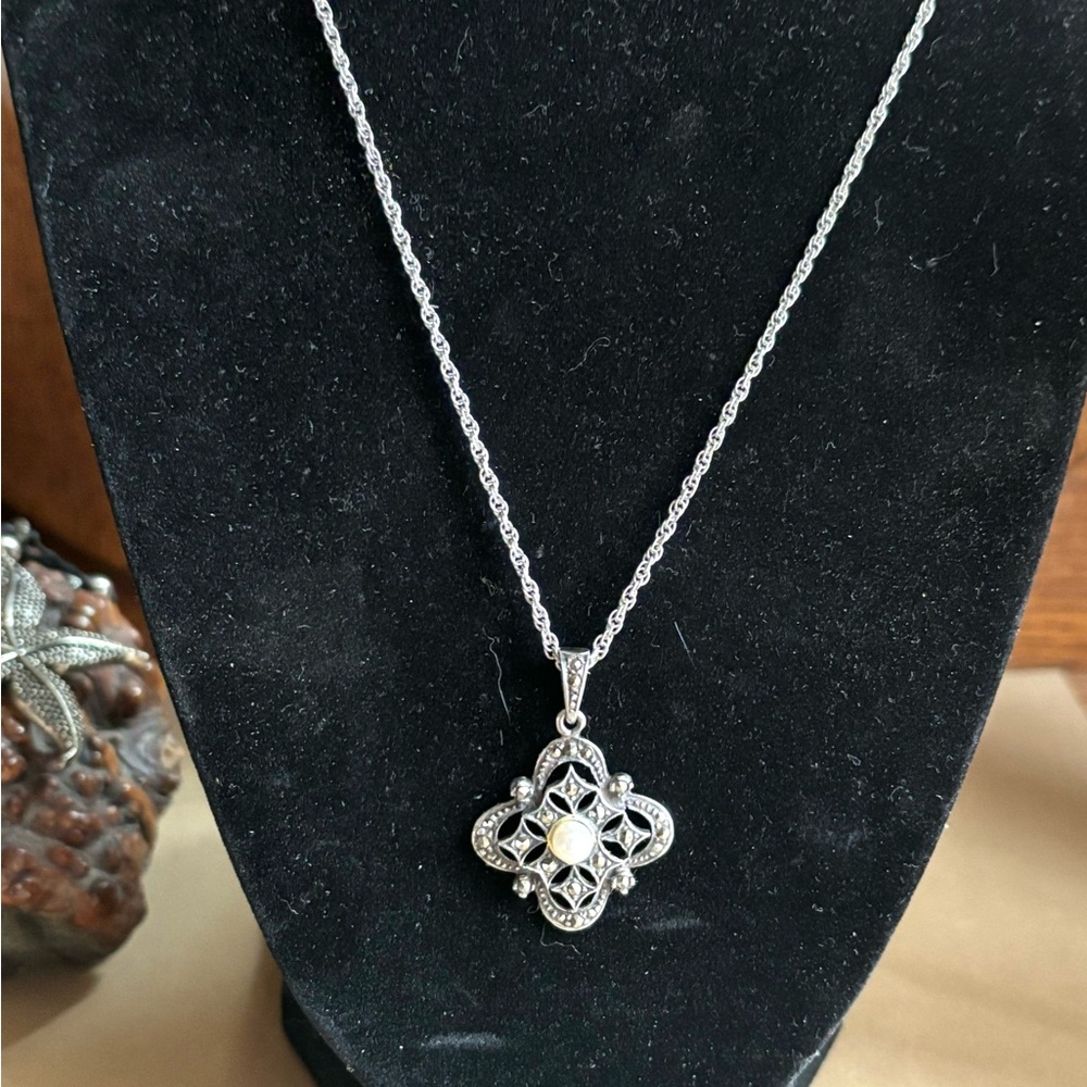 925 marcasite & pearl antique necklace